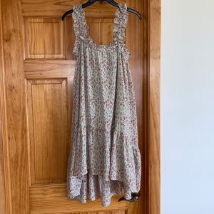 Entro Light Floral Tiered Ruffle Strap Dress - Cream with Coral Print Sz M